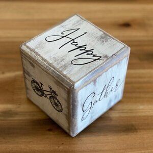 Wood Cube Farmhouse Decoration-Spring Happy Gather flower bee bicycle dice shape